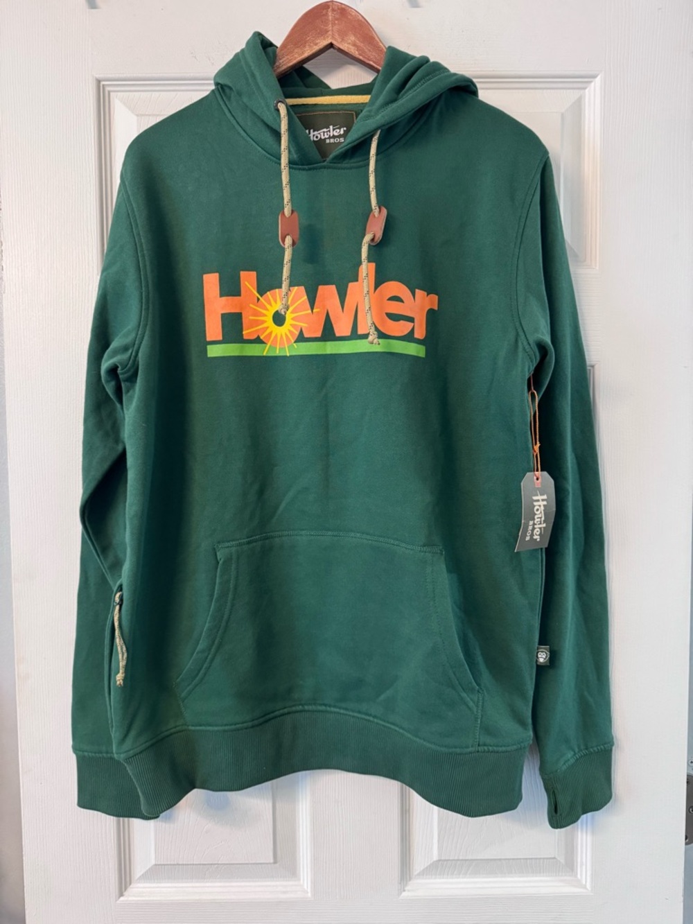 Howler Brothers Green Crewneck Hoodie with Orange Logo
